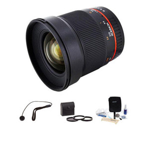 Rokinon 16mm F/2.0 ED AS UMC CS Lens for Fujifilm X Mount Cameras - Bundle - with Pro Optic 77mm Digital Essentials Filter Kit, Flashpoint CapKeeper CK2 Lens Cap Leash, and Adorama 1836A Cleaning Kit for Optics and Cameras