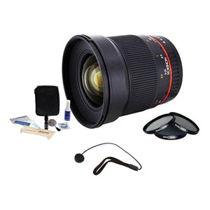 Rokinon 16mm F/2.0 ED AS UMC CS Lens for Pentax K APS-C Mount Cameras - Bundle -with Pro Optic 77mm Digital Essentials Filter Kit, Flashpoint CapKeeper CK2 Lens Cap Leash, and Adorama 1836A Cleaning Kit for Optics and Cameras