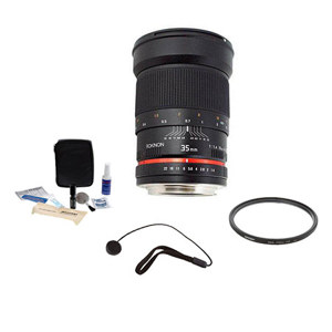  Rokinon 35mm f/1.4 Manaul FOcus Lens for Olympus Four Thirds System - Bundle - with Pro Optic Pro Digital 77mm Multi Coated UV Filter, Flashpoint CapKeeper #CK2 Lens Cap Leash and Adorama 1836A Cleaning Kit for Optics and Cameras 