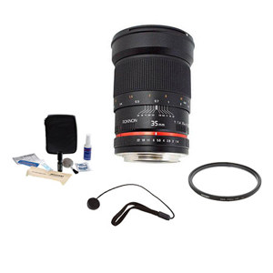 Rokinon 35mm f/1.4 35mm f/1.4 Manual Focus Lens for Pentax DSLRs - Bundle - with Pro Optic Pro Digital 77mm Multi Coated UV Filter, Flashpoint CapKeeper #CK2 Lens Cap Leash and Adorama 1836A Cleaning Kit for Optics and Cameras