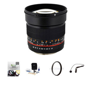  Rokinon 85mm f/1.4 AS IF UMC Lens for Micro Four Thirds Mount - Bundle With New Leaf 3 Year (Drops & Spills) Warranty, Pro-optic 72mm MC UV Filter, Cleaning Kit, Capleash II 