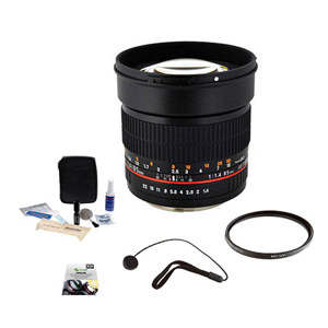  Rokinon 85mm f/1.4 Aspherical Lens for Nikon DSLR Cameras - Bundle With New Leaf 3 Year (Drops & Spills) Warranty, Pro-optic 72mm MC UV Filter, Cleaning Kit, Capleash II 