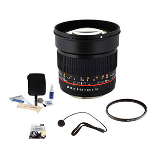  Rokinon 85mm f/1.4 Aspherical Lens for Olympus E Series DSLRs - (Four Thirds System) - Bundle With New Leaf 3 Year (Drops & Spills) Warranty, Pro-optic 72mm MC UV Filter, Cleaning Kit, Capleash II 
