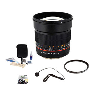  Rokinon 85mm f/1.4 Aspherical Lens for Sony Alpha DSLR Cameras - Bundle With New Leaf 3 Year (Drops & Spills) Warranty, Pro-optic 72mm MC UV Filter, Cleaning Kit, Capleash II 