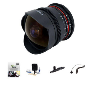  Rokinon 8mm t/3.8 Fisheye Cine VDSLR Lens for Canon - Bundle With New Leaf 3 Year (Drops & Spills) Warranty, Lenspen Lens Cleaner, Lens Cleaning Kit, Capleash II 