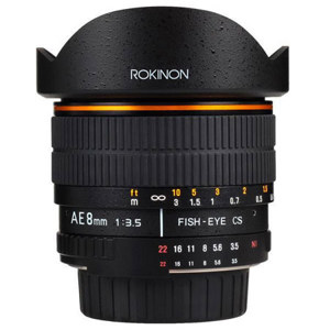  Rokinon 8mm Ultra Wide Angle f/3.5 Fisheye Lens for Nikon with Focus Confirm Chip 
