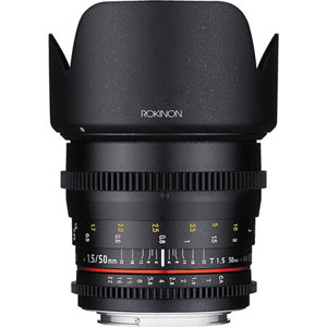  Rokinon 50mm T1.5 Cine DS Lens for Sony A Mount, 6 Groups/9 Elements, 1.5' Minimum Focussing Distance 