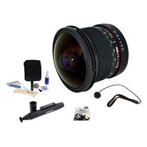  Rokinon 8mm f/3.5 HD Fisheye Lens with Removable Hood for Canon EF - Bundle With New Leaf 3 Year (Drops & Spills) Warranty, Lenspen Lens Cleaner, Lens Cleaning Kit, Capleash II 