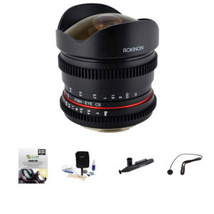  Rokinon 8mm t/3.8 Fisheye Cine VDSLR Lens for Sony Alpha - Bundle With New Leaf 3 Year (Drops & Spills) Warranty, Lenspen Lens Cleaner, Lens Cleaning Kit, Capleash II 