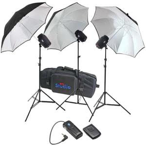  RPS Studio 480 watt, 3 Monolight Portable Strobe Kit, with PC Cords, 3 Umbrellas, Stands, Infrared Trigger & Heavy Duty Nylon Case. 