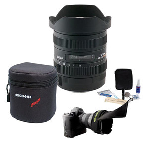 Sigma 12-24mm f/4.5-5.6 II DG HSM Autofocus Super Wide-Angle Zoom Lens, for AF Cameras - USA Warranty - Bundle - with Slinger Soft Lens Case, Flex Lens Shade, Professional Lens Cleaning Kit