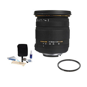 Sigma 17-50mm f/2.8 EX DC OS HSM Auto Focus Lens Kit,for Digital SLR Cameras with Tiffen 77mm UV Wide Angle Filter, Professional Lens Cleaning Kit, Slip On Lens Cap for 77mm Wide Angle Filters,