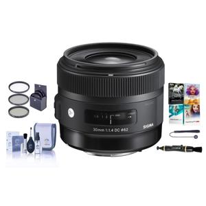  Sigma 30mm f/1.4 DC HSM ART Lens for Canon EOS DSLR Cameras, USA Warranty, Bundle - with Pro Optic 62mm Digital Essentials Filter Kit, Flashpoint CapKeeper CK-2 Lens Cap Leash & Adorama 1836A Cleaning Kit for Optics and Cameras 