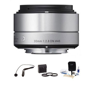  Sigma 30mm f/2.8 DN ART Lens for Sony E-mount Nex Series Cameras, Silver - Bundle - with Pro Optic 46mm Digital Essentials Filter Kit, Flashpoint CapKeeper #CK2 Lens Cap Leash & Adorama LP99 LensPEN Lens Cleaner 