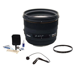  Sigma 50mm f/1.4 EX DG HSM Auto Focus Lens Kit for Nikon AF Cameras, with Tiffen 77mm UV Filter, Lens Cap Leash, Professional Lens Cleaning Kit 