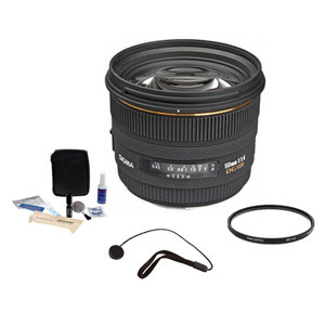  Sigma 50mm f/1.4 EX DG HSM Auto Focus Lens for  Cameras - USA Warranty - Bundle - with Pro Optic 77mm Multi Coated UV Filter, Lens Cap Leash, Professional Lens Cleaning Kit 
