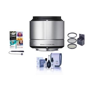 Sigma 60mm f/2.8 DN ART Lens for Micro Four Thirds Cameras, Silver - Bundle with Pro Optic 46mm Digital Essentials Filter Kit, Flashpoint CapKeeper CK-2 Lens Cap Leash, and Adorama 1836A Cleaning Kit for Optics and Cameras
