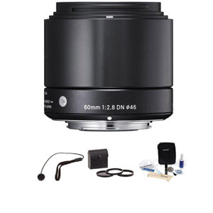 Sigma 60mm f/2.8 DN ART Lens for Sony E-mount Nex Series Cameras, Black - Bundle - with Pro Optic 46mm Digital Essentials Filter Kit, Flashpoint CapKeeper CK-2 Lens Cap Leash, and Adorama 1836A Cleaning Kit for Optics and Cameras