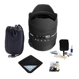 Sigma 8-16mm f/4.5-5.6 DC HSM AutoFocus Wide Angle Zoom Lens for Digital SLR Cameras - USA Warranty - Bundle With New Leaf 3 Year (Drops & Spills) Warranty, Pro Optic Lens Wrap 19x19" Black, Cleaning Kit, Slinger Neoprene Lens Pouch Medium