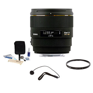  Sigma 85mm f/1.4 EX DG HSM Lens Kit, for  Cameras, with Tiffen 77mm UV Filter, Lens Cap Leash, Professional Lens Cleaning Kit 