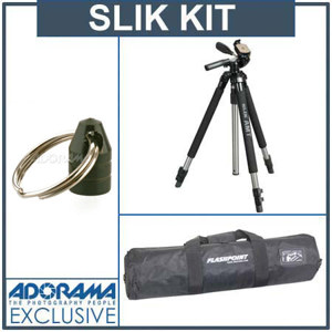 Slik SL330DBK Pro 330DX Tripod Black, 3-Way Pan Head, Case & Tripod Hanger: Picture 1 regular
