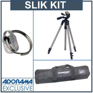 Slik Pro 330DX Tripod Silver with 3-Way Pan Head Kit, Case & Tripod Hanger: Picture 1 regular