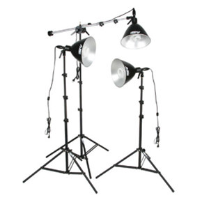  Smith-Victor FL750 Three Light Fluorescent Kit (165 Total Watts), with 3-10" Flood Lights with Stands, Fluorescent Bulbs & Mini Boom - 120V AC 