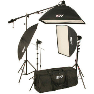  Smith-Victor K75 2200-Watt Professional Quartz Studio Lighting Kit with 1 720-SG, 2 765-UM Lights, Softboxes, Boom Arm, Stands & Cases. 