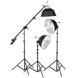  Smith-Victor KFL-33, Three Light Fluorescent Kit (234 Total Watts), with 3 FL3 DigiLight Fixtures with Fluorescent Bulbs, Light Stands & Mini Boom - 120V AC 