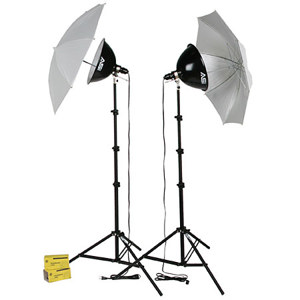  Smith-Victor KT1000U, 2 Light 1000 watt Thrifty Photoflood Intermediate Kit with Umbrellas 