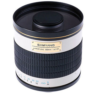  Samyang 500mm f/6.3 Mirror Lens for T-mount Camera, 5deg. Angle of View, White 