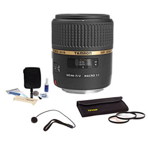 Tamron SP 60mm f/2 Di II 1:1 Macro AF Lens Kit, for Canon EOS - with 6 Year USA Warranty, Tiffen 55mm Photo Essentials Filter Kit, Lens Cap Leash, Professional Lens Cleaning Kit