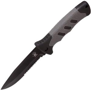  12 Survivors Fixed Half Serrated Blade Knife, Drop Point, Black 