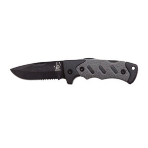  12 Survivors Folding Half Serrated Blade Knife, Black 