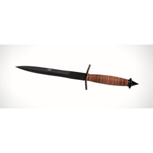  UZI 13" British Commando Knife with Stainless Steel Blade, Leather Wrapped Handle, Black/Brown 