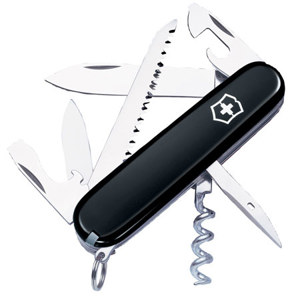  Victorinox Swiss Army 91mm/3.58in Camper Pocket Knife, Black 