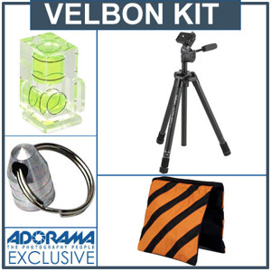  Velbon Ultra Maxi-L Aluminum Tripod w/3-Way Pan/Tilt Head Kit, with Double Bubble Level, Tripod Hanger, Weight Sand Bag.(Empty) 