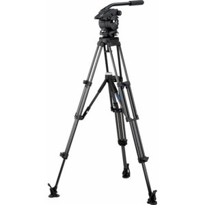  Vinten V5AS-CP2M Vision 5AS Pan and Tilt Fluid Head with Two Stage Carbon Fiber Tripod, Mid-Level Spreader & Soft Case, Supports 23.1 lbs, Black 