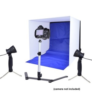  Adorama Photo Studio In-A-Box, Portable Studio with Soft Light Box, Adjustable Camera Stand, Two 2800k Halogen Lamps & Custom Carrier 