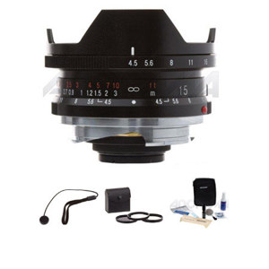  Voigtlander Super Wide Heliar 15mm f/4.5 M Mount Lens - Black - Bundle - with - Pro Optic 52mm Digital Essentials Filter Kit, Lens Cap Leash, Professional Lens Cleaning Kit 