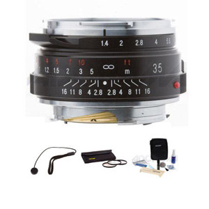  Voigtlander Nokton 35mm f/1.4 Wide Angle Leica M Mount Lens - Black - Bundle - with Tiffen 43mm Filter Kit, Lens Cap Leash, Professional Lens Cleaning Kit 