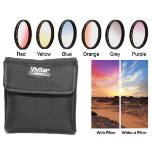  Vivitar 40.5mm Graduated Color Multicoated Filter Set (Red, Yellow, Blue, Orange, Gray, Purple & Case) 