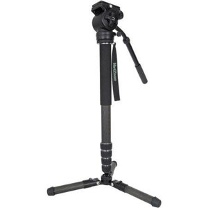  VariZoom Chikenfoot Carbon Fiber 4-Section Monopod with Fluid Head and Fold-Down Tripod Foot - Supports 25 lbs, Fluid Head 10 lbs, Tilting 