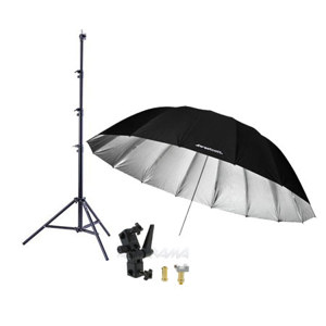  Westcott 7 Feet Silver Parabolic Umbrella BUNDLE with Umbrella Bracket / Adjutsable Flash Mount - 8.5' Black Lightstand 