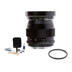  Zeiss 28mm F/2 Distagon T* ZE Series Manual Focus Lens Kit, for Canon EOS SLR Cameras, with Tiffen 58mm UV Wide Angle Glass Filter, Professional Lens Cleaning Kit 