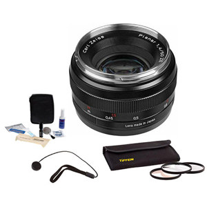  Zeiss 50mm f/1.4 Planar T* ZE Series Lens Kit for Canon EOS Cameras with Tiffen 58mm Photo Essentials Filter Kit, Lens Cap Leash, Professional Lens Cleaning Kit, 
