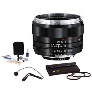  Zeiss 50mm f/1.4 Planar T* ZF.2 Series Manual Focus Lens Kit for the Nikon F (AI-S) Bayonet SLR System. with Tiffen 58mm Photo Essentials Filter Kit, Lens Cap Leash, Professional Lens Cleaning Kit 