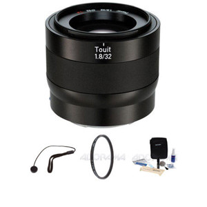  Zeiss 32mm f/1.8 Touit Series for Sony E-mount NEX Cameras - Bundle - with Heliopan 52mm UV Multi Coated Filter, Flashpoint CapKeeper Model CK-2 Lens Cap Leash, and Adorama 1836A Cleaning Kit for Optics and Cameras 