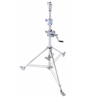 Avenger Heavy Duty 12' High Wind-Up Geared Lightstand with Braked Hard Wheels, Chrome Steel Base.