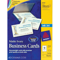 Avery Dennison Perforated Inkjet Matte Ivory Business Cards, 250 Cards, 2" x 3.5"
